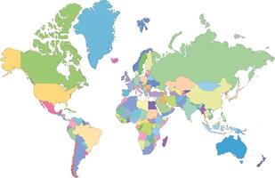 World map with colored countries illustration suitable for education and apps. map of the world with colorful countries flat and simple global layout vector