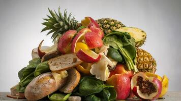 Assortment of Organic Kitchen Waste with Bright Lighting and Varied Textures on White Surface photo