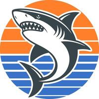 Shark against colorblock sunset vector