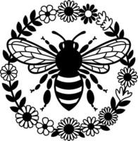Bee in a wreath of flowers and leaves vector