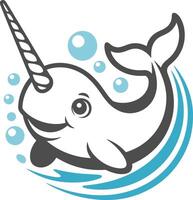 A narwhal with a unicorn horn in the water vector