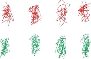 Abstract illustration featuring chaotic red and green scribbles on a white background, showcasing dynamic lines and vibrant colors, perfect for creative design projects and artistic expressions vector