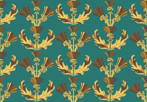 a pattern with thistle leaves on a teal background vector