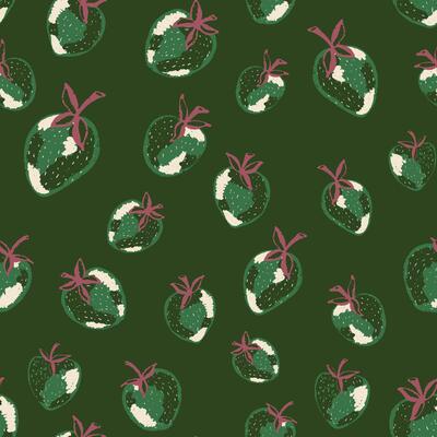 a green and pink pattern with strawberries
