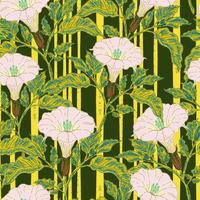 a pattern with pink flowers and green leaves vector