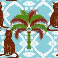 a pattern, with two cats and palm tree vector