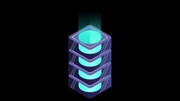 Isometric futuristic server animation. Isometric database or data center. Abstract blockchain. Computer storage. Cloud storage video