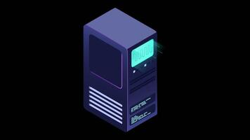 Isometric futuristic server animation. Isometric database or data center. Abstract blockchain. Computer storage. Transparent background video