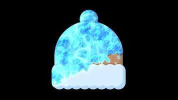 Winter hat animation. Warm winter hat. Simple illustration of winter hat. Frozen ice animation. 4K animation. Transparent background with alpha channel video