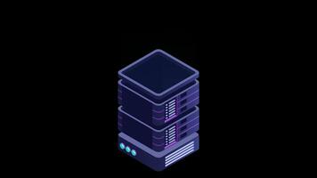 Isometric futuristic server animation. Isometric database or data center. Abstract blockchain. Cloud storage. Transparent video