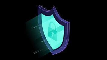 Secure vpn animation. VPN protection with a shield. Shield lock in futuristic blue style. Cyber security. Transparent background with alpha channel. video