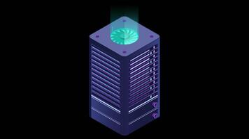 Isometric futuristic server animation. Isometric database or data center. Abstract blockchain. Computer storage video