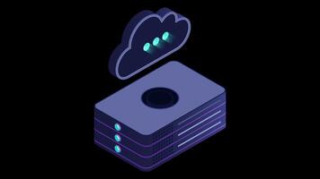 Isometric cloud database animation. Cloud computing and file cloud storage. Modern technology. Motion graphic. Transparent background. video