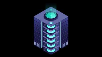 Isometric futuristic server animation. Isometric database or data center. Abstract blockchain. Computer storage. Cloud storage. video