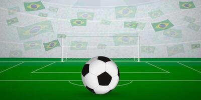 Brazilian Football Arena Full of Fans with National Flags, Sports Event Illustration. vector