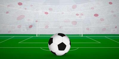 Japanese Football Arena Full of Fans with National Flags, Sports Event Illustration. vector