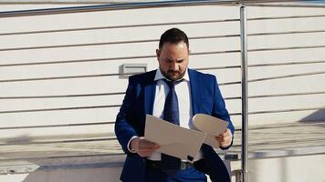 Professional Trader Focused On His Work While Outdoor video