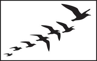 Serene Flock of Silhouetted Seabirds in Flight Against a White Sky, Evoking a Peaceful and Tranquil Mood vector