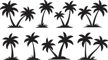 Collection of Silhouettes Majestic Black Palm Trees on White Background, Evoking Tropical Serenity - Professional digital artwork with vibrant colors and detailed composition vector