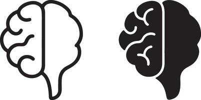 Two Striking Brain Illustrations Outline and Solid Black, Representing Human Intelligence and Cognitive Function - Professional digital artwork with vibrant colors and detailed composition vector