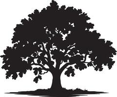 Majestic Silhouette of a Mighty Oak Tree Standing Tall Against a White Background, Evoking a Sense of Tranquility and Timeless Beauty vector