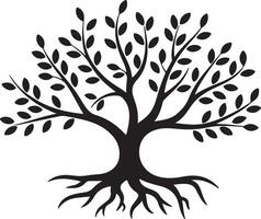 Serene Black and White Tree of Life Illustration Majestic Branches, Deep Roots, Peaceful Design for Nature Lovers vector