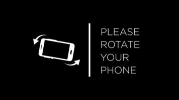 Please rotate your phone from portrait to landscape animation isolated on black background video