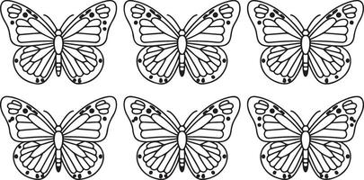 Six Serene Black and White Butterflies Coloring Page A Calming Nature-Inspired Design for Relaxation - Professional digital artwork with vibrant colors and detailed composition vector