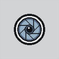 Pixel art illustration Camera Lens. Pixelated Shutter Lens. Shutter Camera Lens Glass Icon pixelated for the pixel art game and icon for website and game. old school retro. vector
