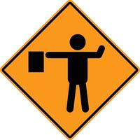Flagger sign. Flagman ahead road symbol. Traffic caution signal. flat style. vector