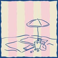 Doodle-style illustration of a summer beach vacation, minimalist design. Ideal for travel, publishing, stationery, or summer product design. vector