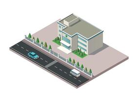 Building and road with vehicles vector