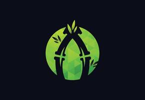 Green Colour Low Poly with Bamboo logo design, design Concept vector