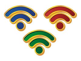 Vibrantly Colored Wi-Fi Signal Icons with Elegant Golden Borders for Modern Connectivity Graphics vector