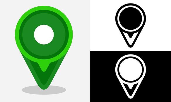 verde mapa ubicación alfiler íconos en Tres moderno estilo variantes vector