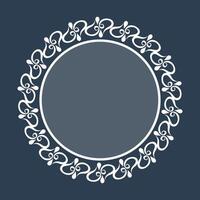 Distinguished White Ornate Circular Frame Against a Deep Navy Blue Background for Refined Aesthetics vector