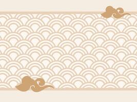 Elegant Asian Inspired Background with Traditional Seigaiha Wave Pattern and Decorative Clouds vector