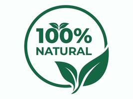 Prominent 100 percent Natural Product Badge Featuring Vibrant Green Leaves Encased in a Circular Emblem vector