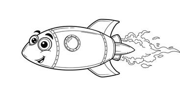 Adventurous Pixar style cartoon rocket ship launching, ideal for kids space and science coloring pages vector