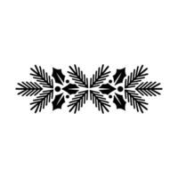 Minimalist Christmas Border Ornament Holly And Fir Branches On White vector