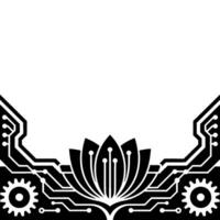 Tech Lotus Abstract Digital Art, Black And White, Circuit Board vector