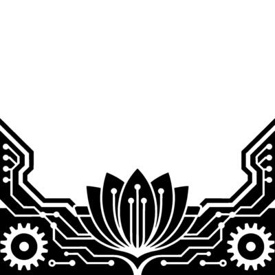 Tech Lotus Abstract Digital Art, Black And White, Circuit Board