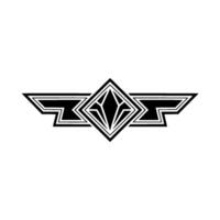 Abstract Diamond Winged Emblem in Black and White vector