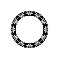 Floral Circle Frame Black White Botanical on White Background vector