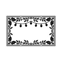 Festive Black and White Rectangular Frame with Holly and Lights vector