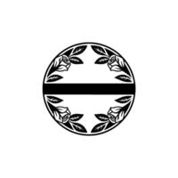 Floral Circle with Black Stripe, Minimalist vector