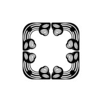 Geometric Art Deco Frame with Floral Motif, Monochrome vector