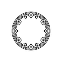 Minimalist Floral Circle Ornament in Black and White vector