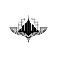 Abstract Cityscape Art Deco Tower and Geometric Ornament vector