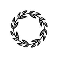 Elegant Black Leaf Wreath on White, Minimalist vector